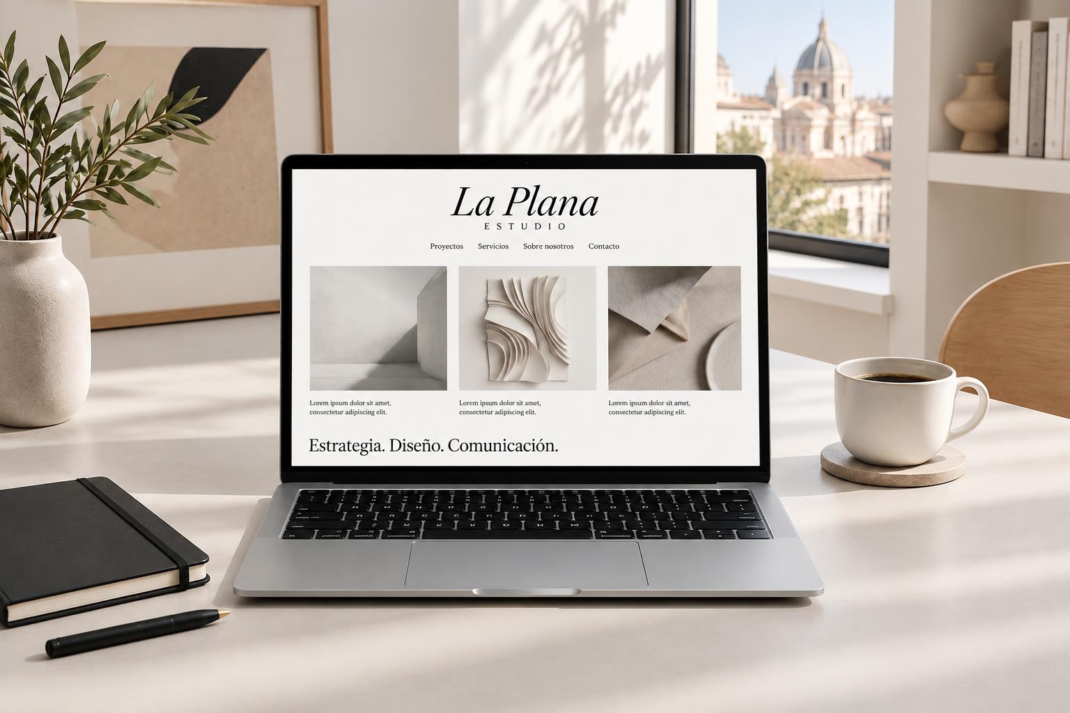 Diseño web en Castellón con la marca La Plana Estudio dentro de la pantalla de un portátil